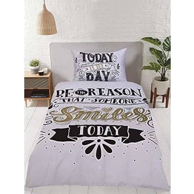 Image de Rapport Home Aujourd&#039;hui Today is The Day Parure de lit Simple Noir/Blanc/doré, Polycoton
