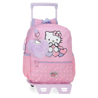 Image de Hello Kitty Hearts &amp; Dots, Sac à dos d&#039;école, pour enfant, rose, fabriqué en polyester, compartiment principal avec poche intérieure, bretelles larges, ergonomiques et rembourrées,
