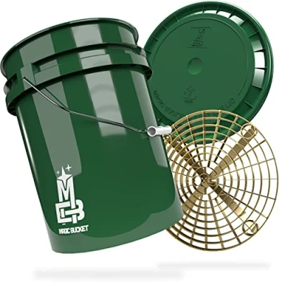 Image de MAGIC BUCKET Kit de lavage à la main pour voiture seau Avec couvercle assorti 5 GALLONES US env. 20 litres Grit Guard filtre vert foncé/doré