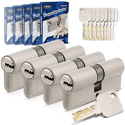 Image de GERCAR Lot de 4 cylindres Serrure Pro à fermeture identique 40/50 profilés avec 20 clés porte 90 mm Longueur : mm, A 40 B 50 Système