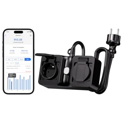 Image de Meross Multiprise Connectée Extérieure (Type F), Prise WiFi Étanche IP44 Compatible avec Apple Home, Alexa et Google Suivi de Consommation d&#039;Énergie, Commande Vocale Contrôle à Distance