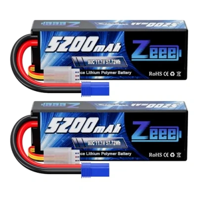 Image de Zeee 3S Lipo Batterie 5200mAh 11,1V 80C Hard Case avec connecteur EC5 pour FPV Racing Drones Route Quadcopters RC Evader BX Auto Car Truck LKW Truggy Hobby (2 Paquets)