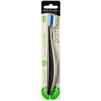 Image de promis brush brosse à dents durable fabriquée partir de matières premières renouvelables bioplastique poils souples 6750 fabriqué en Allemagne design italien (singlepack, black ocean)