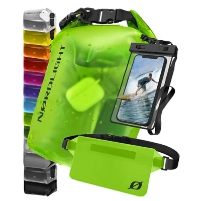 Image de Nordlight Lot de 3 sacs étanches (vert) Dry Bag 5 l + étui téléphone étanche sac banane Protection IPX8 Avec sangles réglables pour la plage, le stand up paddle, Vert (ensemble