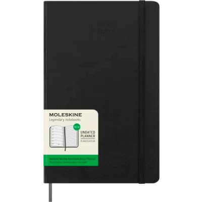 Image de Moleskine Agenda Hebdomadaire Non Daté, Classique 12 Mois avec Couverture Rigide et Fermeture Élastique, Grand Format, 13 x 21 cm, Noir