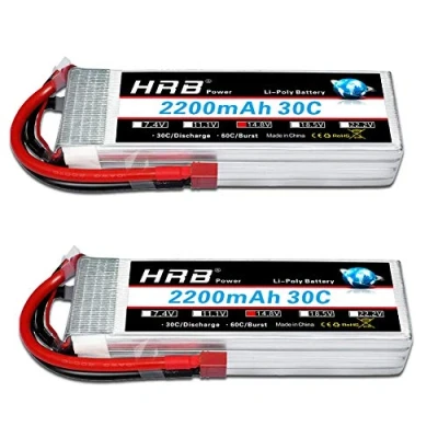 Image de HRB 4S Lipo Batterie 2200mAh 14.8V 30C avec Connecteur Dean T, au Lithium Polymère de Classe A pour RC Camion Truggy FPV Racing Drones Quadcopters Avion Bateau(2 Paquets)