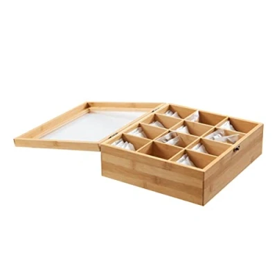 Image de ACAZA Boîte à Thé en Bambou, avec Couvercle Transparent, 12 Compartiments, Bois de Bambou