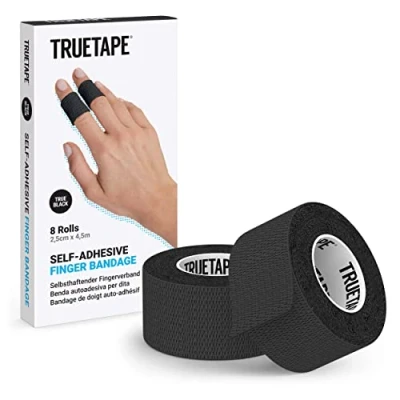 Image de TRUETAPE® Bandage adhésif pour les doigts 8 rouleaux de pansements autoadhésifs (2,5cm x 4,5m) autoadhésif I Ruban pansement anti salissures adhésive étroite (Noir)