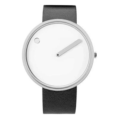 Image de Picto Montre à quartz unisexe avec cadran blanc et bracelet en cuir noir 40 mm