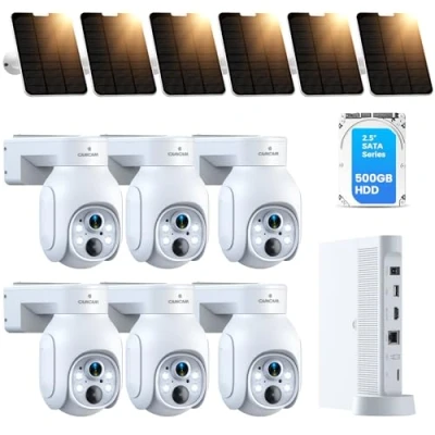 Image de CAMCAMP 4MP Caméra Surveillance WiFi Exterieure sans Fil, Solar Security Cameras Kit avec 10CH 500 Go NVR, 360 Panoramique PTZ, Vision Nocturne, Détecteur de Mouvement, Alarme Lumineuse Sonore