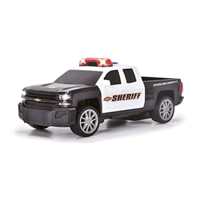 Image de Dickie Toys Chevy Silverado Police Voiture Jouet de avec Roue Libre, Effets Lumineux et sonores pour Enfants à partir 3 Ans