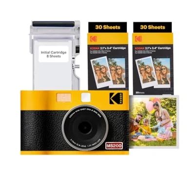 Image de KODAK Mini Shot 2 Era Cadeau Noel 4PASS in 1 Appareil Photo Instantané et Imprimante Portable (5,3x8,6cm) (Appareil + Paquet avec 68 Feuilles, Jaune)