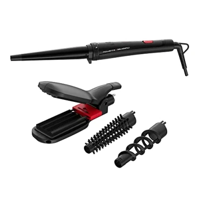 Image de Rowenta x Karl Lagerfeld Looks Infinitos 9 en 1 CF422L fer à lisser et friser, brosse cheveux chaude, revêtement céramique, 190 C, pointe froide