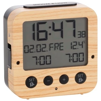 Image de TFA Dostmann Bingo 60.2528 Réveil radio piloté avec rétroéclairage automatique, date, affichage de la température et deux alarmes, l 81 x 33 H mm