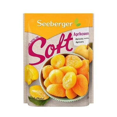 Image de Seeberger abricots moelleux : délicieusement et tendres texture douce veloutée sans sucre ajouté séchés dénoyautés, vegan (1 x 200 g)