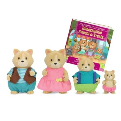 Image de Li&#039;l Woodzeez Whiskerelli Famille de Chats Jeu 5 pièces avec Figurines d&#039;animaux Miniatures et Livre d&#039;histoire Jouets Accessoires pour Enfants à partir 3 Ans