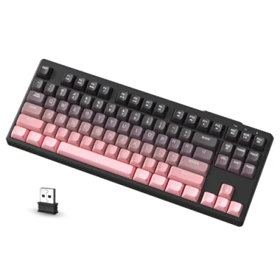 Image de ATTACK SHARK X FREEWOLF M87 Clavier de Jeu à Membrane sans Fil 80%, TKL RVB, Sa PBT Keycaps, Bluetooth 5.0/2,4 Ghz Double Mode, QWERTY, 4000mAh, Mac/Win, Bureau/Jeu Silencieux Dégradé Rose
