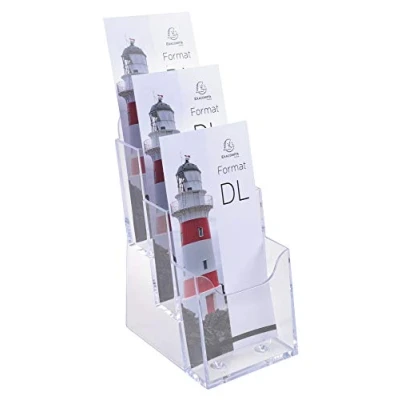 Image de Exacompta Réf. 73158D Lot de 4 distributeurs prospectus sur table 3 compartiments Monobloc Dimensions : Prof.11,2 x larg.11,5 Haut.21,8 cm Format à classer DL 10x21 Cristal