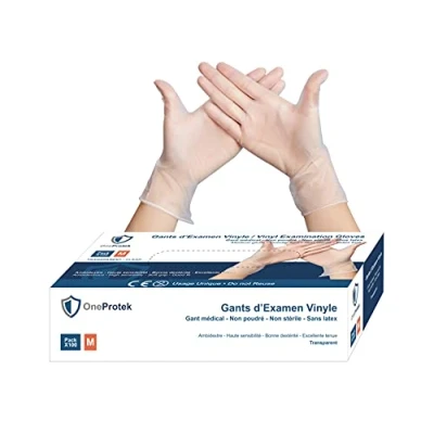 Image de OneProtek gants jetables en Vinyle Lot de 4x Boîtes 100 Taille M non poudrés, sans latex Multi usages et résistants Protection contre les risques chimiques