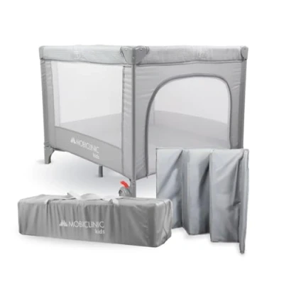 Image de Lit Bébé 2 en 1 Parc &amp; Parapluie Mobiclinic Pliable Portable Sac de transport Roues avec freins Sleepland Gris