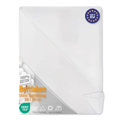 Image de Drap Plat Blanc: 100% Coton Lot de 2: 140 x 200 cm Draps lit, sans Bande élastique, Qualité Hôtelière, Doux et Respirant Couverture 125 g/m²