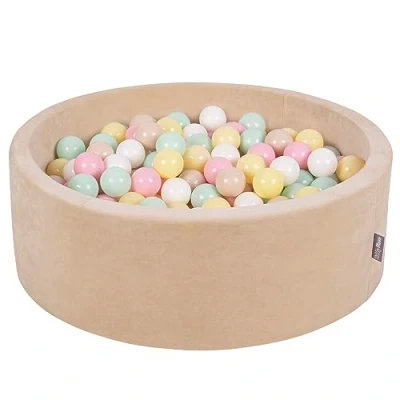 Image de KiddyMoon Piscine À Balles pour Bébé Velours Rond 90X30cm/200 7Cm Fosses Boules Jouet Enfant, Beige Sableux: Pastel/Jaune Pastel/Blanc/Menthe/Rose Poudré