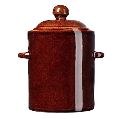 Image de KADAX Casserole en grès, céramique dense, avec couvercle, passe au lave vaisselle, fait à la main, pour concombres et choucroute, marron, 2,5 l