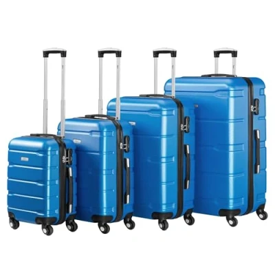 Image de Zelsius Set de valises valise rigide en ABS avec serrure à combinaison, 4 roulettes et cloison intérieure main, Lot pièces Trolley, grande valise, bleu, S, M, L,