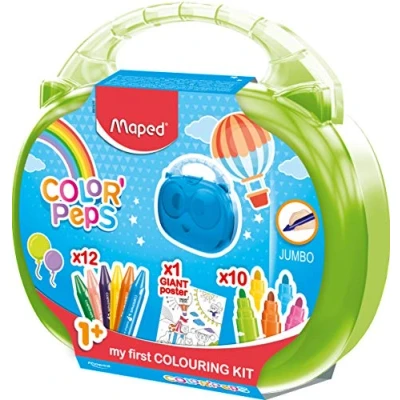 Image de Maped Color&#039;Peps Malette de Coloriage pour Bébé et Enfant dès 1 an Kit Premier âge avec 10 Feutres Jumbo + 12 Craies Cire Poster Géant à Colorier