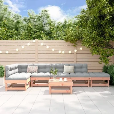 Image de vidaXL Salon de Jardin 7 pcs, Canapés avec Repose pied, Ensemble Meubles Table Basse Patio Terrasse, Rustique, Bois 3186408