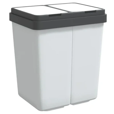 Image de vidaXL poubelle double blanc 2x25 L, de cuisine double, bac recyclage à deux compartiments,