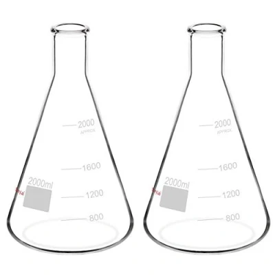 Image de stonylab 2 Paquet Fiole Erlenmeyer en Verre à Paroi Lourde avec Bouche étroite et Bord Robuste, Narrow Mouth Flasks 2000 ml