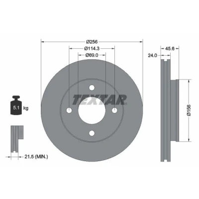 Image de TEXTAR PRO 92134803 Disque de frein 256 24 04/04 114,3 ventilé l&#039;extérieur revêtu sans boulon fix roue, moyeu roue