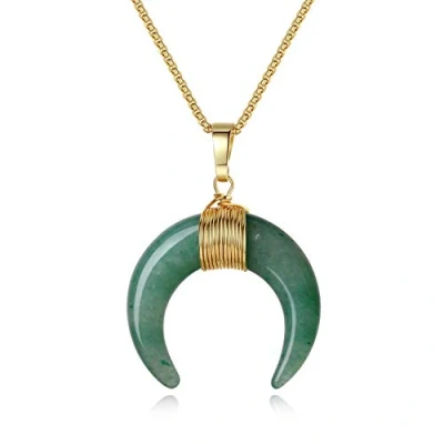 Image de COAI Collier Acier Inoxydable Pendentif Double Corne Pierres Véritables Agate Rouge Femme