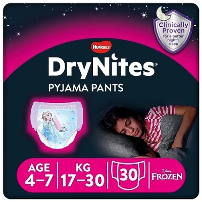 Image de Huggies DryNites Pyjama fille Taille 4 7 ans (30 pantalons) protection nocturne imbattable avec discrète et motifs amusants