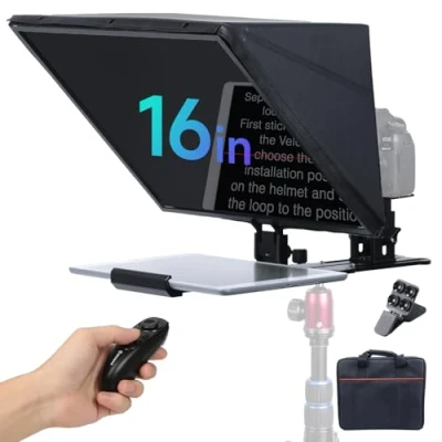 Image de Prompteur, Moman MT16 Teleprompter Tablette 16 Pouces Compatible avec iPad/Smartphone APP et Télécommande pour Filmer Appareil Photo/Caméscope, Prompteur iPad iPhone