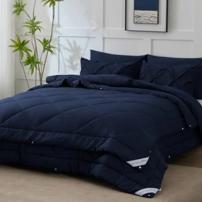 Image de WAVVE Couette 4 Saisons 220x240 3 en 1（150g/m²+ 300g/m²= 450g/m²）, Été Légère + Mi Saison = Tempérée Chaud Hiver avec Boutons Pression, Facile à Attacher,Bleu Foncé