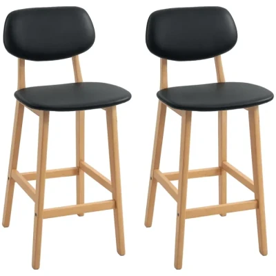 Image de HOMCOM Lot de 2 tabourets Bar, chaises Bar Modernes, Cuisine revêtement synthétique avec Dossier et Pieds en Bois, Noir