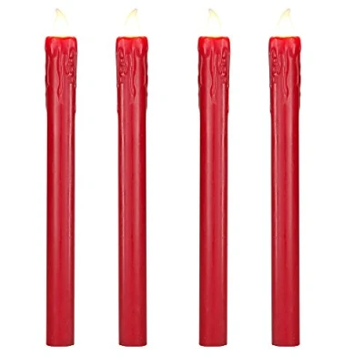 Image de Lights4fun Lot de 4 Bougies Chandelier LED à Piles en Cire Rouge
