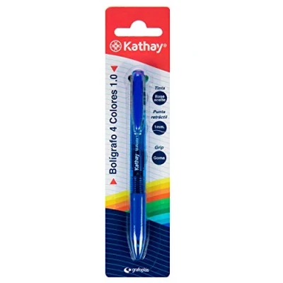 Image de Kathay 86210030 Stylo à bille 4 couleurs en 1, rouge, bleu, noir et vert, encre l&#039;huile, pointe 1 mm.