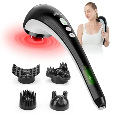 Image de SNAILAX Masseur de dos portable sans fil massage percussion rechargeable avec chaleur, profond des tissus pour le cou, dos, la baguette corps entier