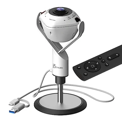 Image de j5create JVU368 360 Webcam avec Haut Parleur, Suivi Intelligent et Cadrage Automatique, 1080p, HDR, contrôle à Distance, Travail en équipe, Zoom, Google Meet (JVU368)
