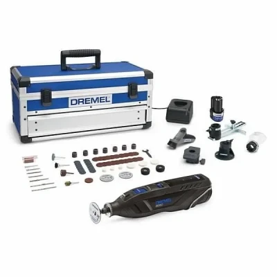 Image de Dremel 8260 Outil rotatif sans fil, batterie Lithium Ion 12V 3Ah multifonction avec 65 accessoires et 5 Adaptations, moteur charbon, régulation électronique, vitesse 5.000 30.000 tr/min