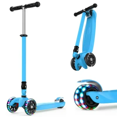 Image de IMMEK Trottinette à 3 Roues Pliable pour Enfants partir de 14 Ans garçons et Filles avec LED en polyuréthane, Guidon réglable Charge maximale 50 kg