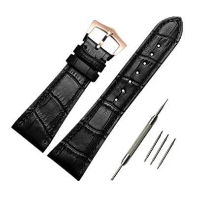 Image de ODETOJOY Bracelet de Montre 25mm Remplacement à Boucle écharpe en Or Rose Cuir Noir