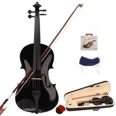 Image de LEADZM Ensemble de Violon 4/4 Pleine Grandeur, Adulte pour Débutants, en Bois Massif avec Étui, Corde D&#039;arc, Repose Épaules à Ressort, Colophane (Noir)