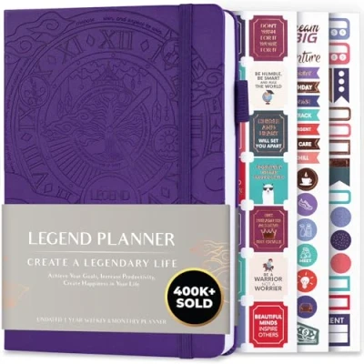 Image de Legend Planner Meilleur agenda hebdomadaire et calendrier mensuel pour augmenter la productivité, atteindre les objectifs gérer le temps maître A5, non daté Violet