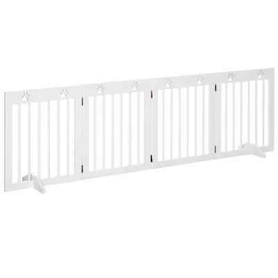 Image de PawHut barrière de sécurité modulable Pliable pour Animaux Compagnie 4 Panneaux en Bois pin Massif 204 x 30 61 cm Blanc