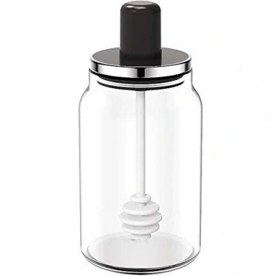 Image de Pot de Miel en Verre avec Cuillère à Miel, Confiture Distribution Pot, 220ml noir