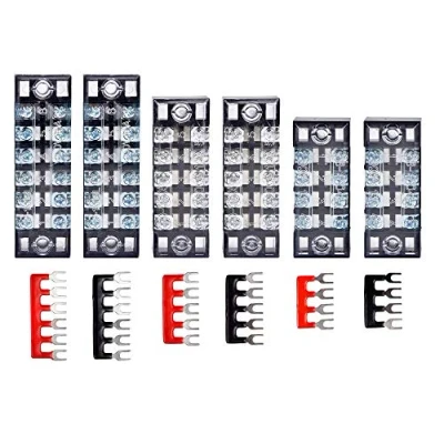 Image de HUAZIZ 6PCS bornier à Vis Borne 4/5/6 Position Double Rangée de Bande Barrière + Rouge et Noir Terminal Barrette Jonction Pré isolée